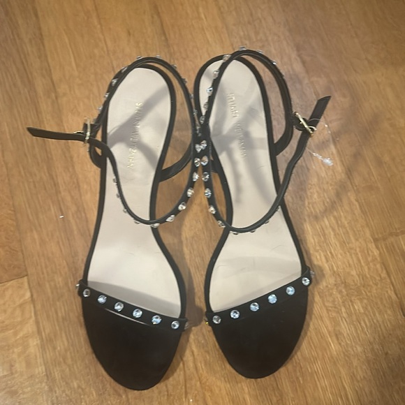 NEW Stuart Weitzman Black Crystal-Embellished Dancer Suede Strappy Heels - Picture 4 of 8